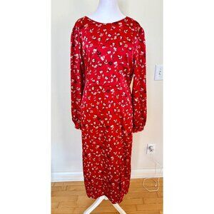 Lost & Wander Red Floral Long Sleeve Midi Dress Size L
